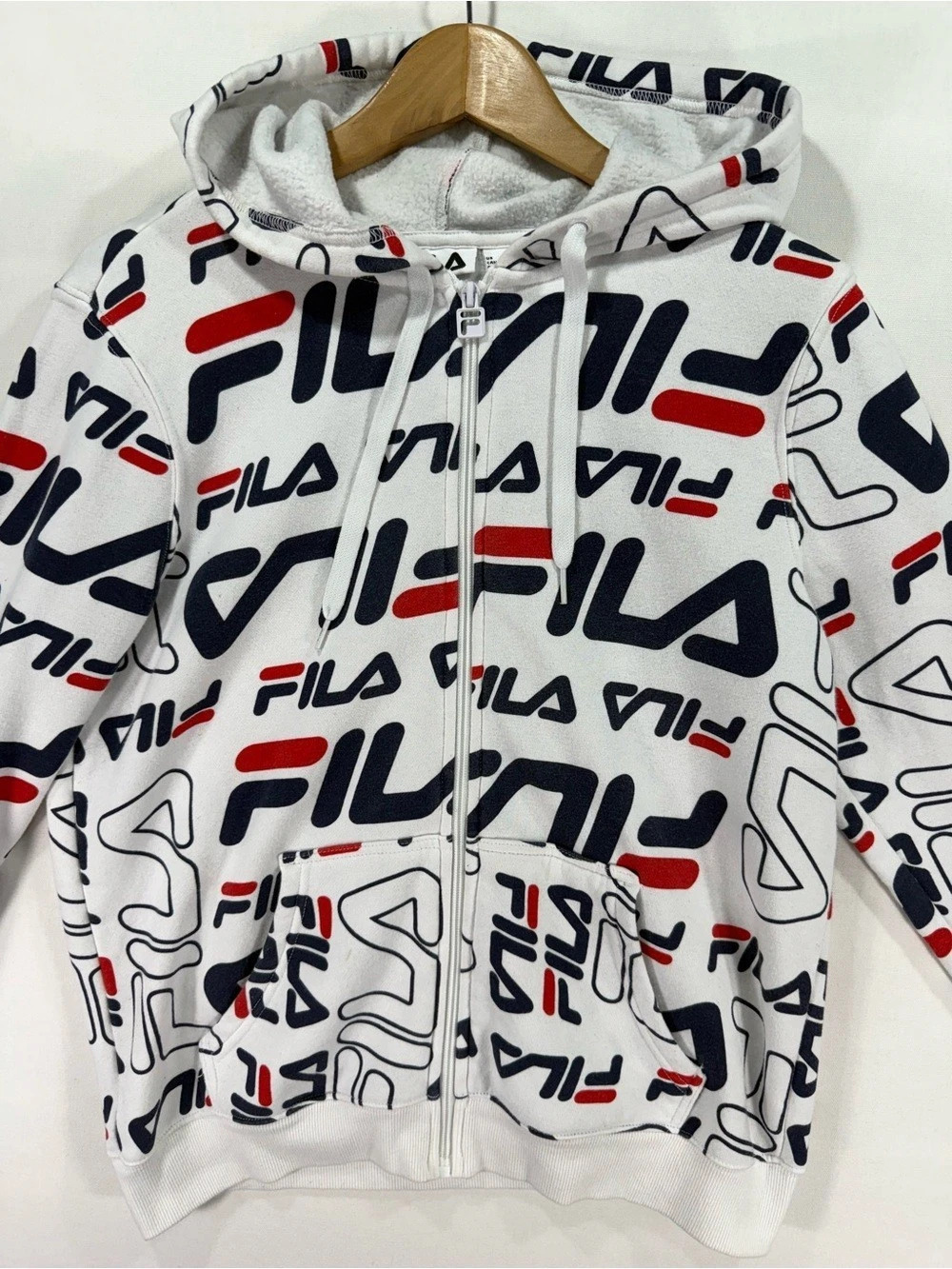 Fila Geometric Hoodie White & Blue Size Medium